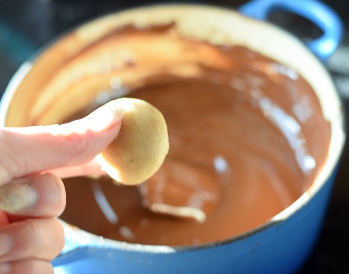 Dip dough into chocolate one by one