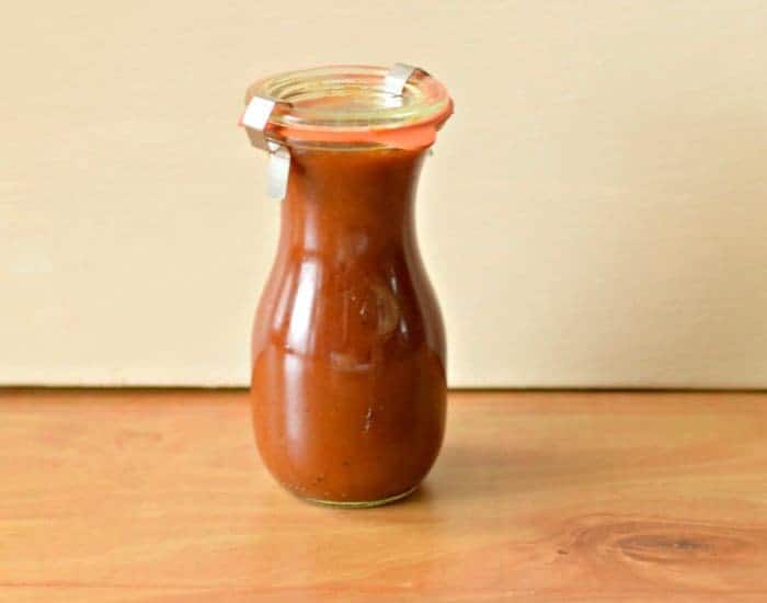 Jar of homemade bbq sauce vinaigrette salad dressing