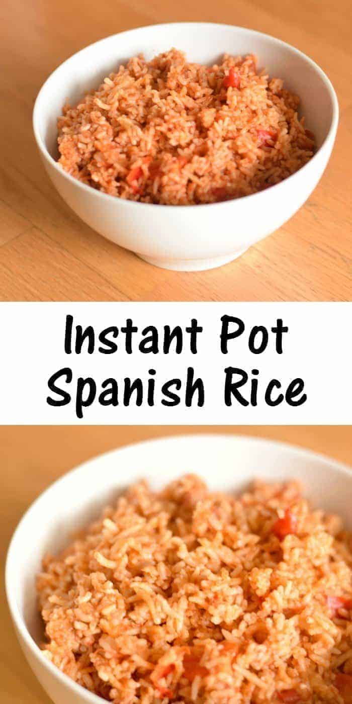 Recipe for Instant Pot Spanish Rice, a quick and delicious gluten free side dish for your weeknight dinner. Perfect side for all your Mexican dishes. Quick sub makes this vegan, too!