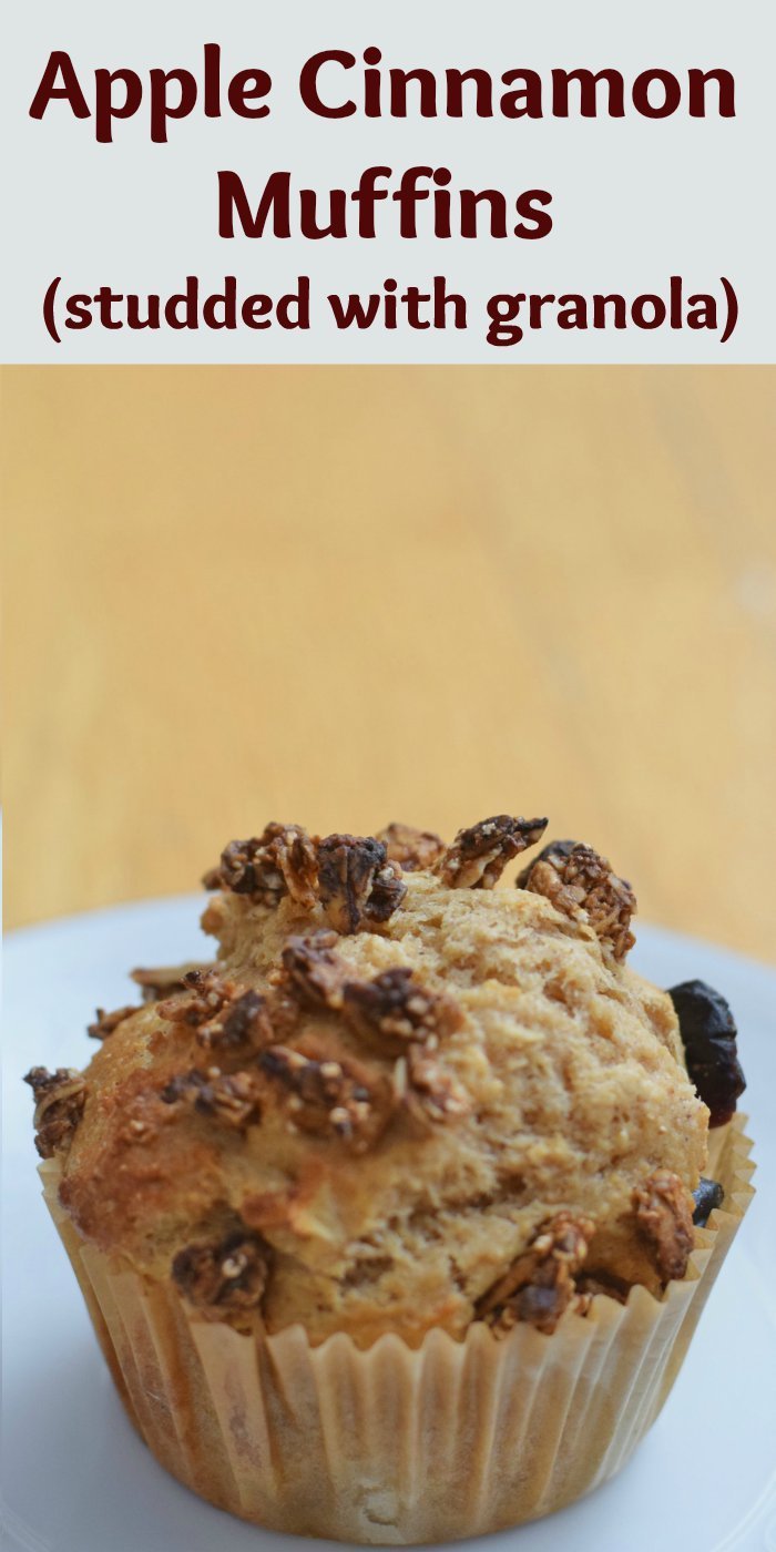 Homemade apple cinnamon muffins studded with granola are a delicious and easy breakfast recipe. Make ahead for a great on the go breakfast.