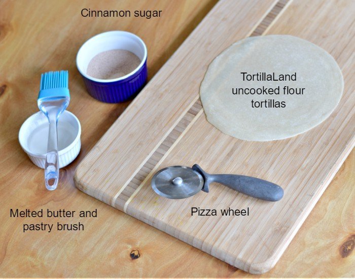 Ingredients for homemade cinnamon sugar tortilla chips
