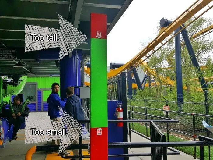 Height requirements for THE JOKER Six Flags Great America too tall and too small
