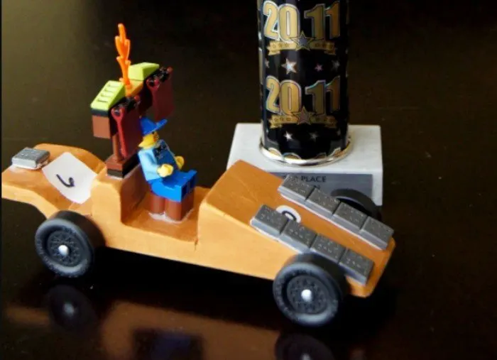 Pinewood Derby car with a LEGO