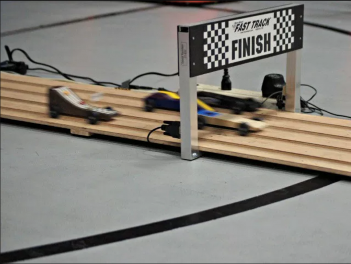 Pinewood Derby finish line