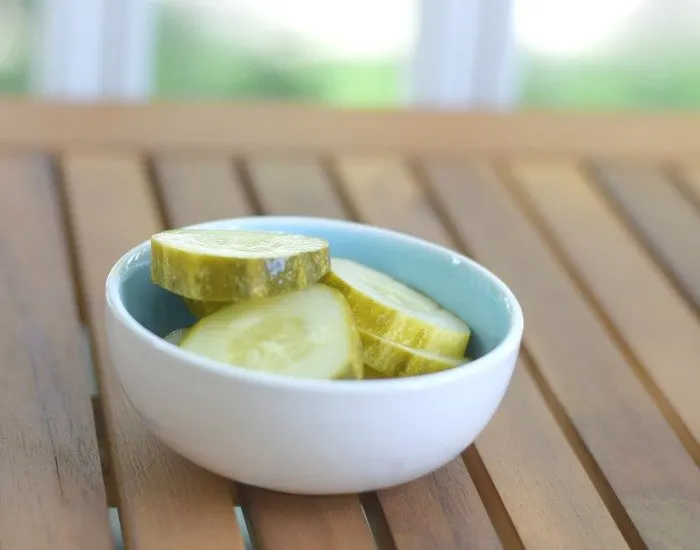 Bowl of homemade garlic dill pickles
