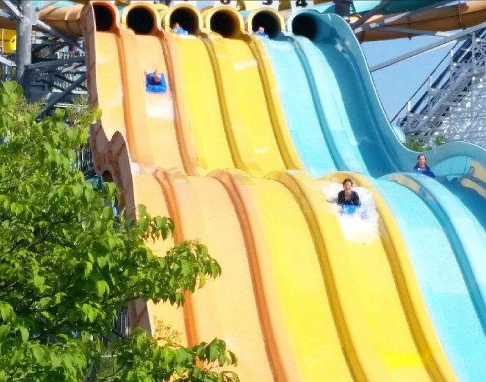 Enjoying water rides at the theme park