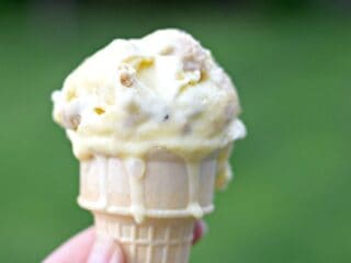 Scoop of homemade frozen custard on a cone