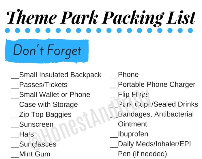 Ultimate theme park packing list printable