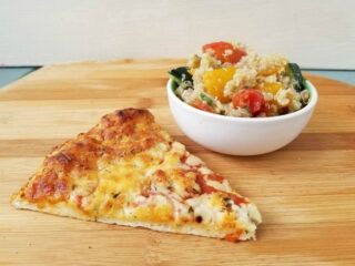 Make ahead tomato quinoa salad with pizza dinner