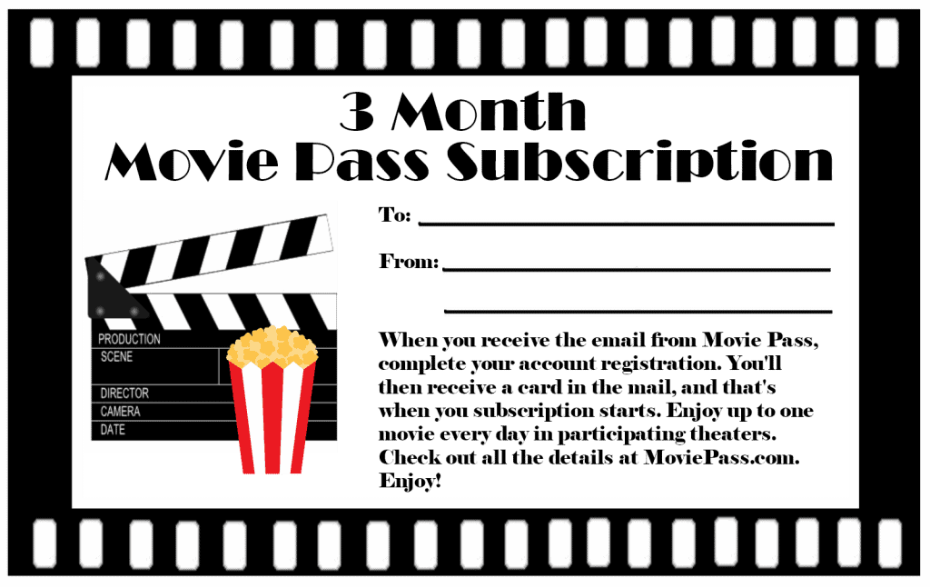 Movie Pass Gift Certificate: Free Printable for Gift Subscriptions