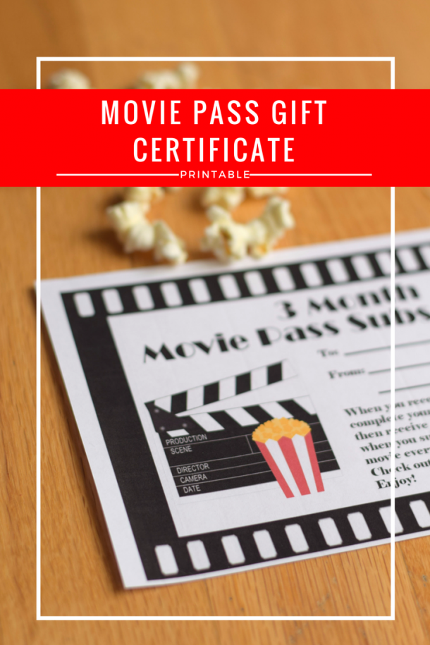 Movie Pass Gift Certificate: Free Printable for Gift Subscriptions