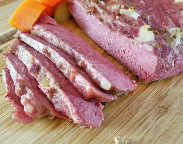 Slices of perfect easy homemade corned beef recipe