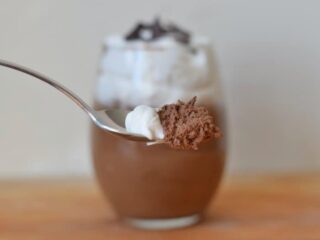 spoon of boozy chocolate mousse