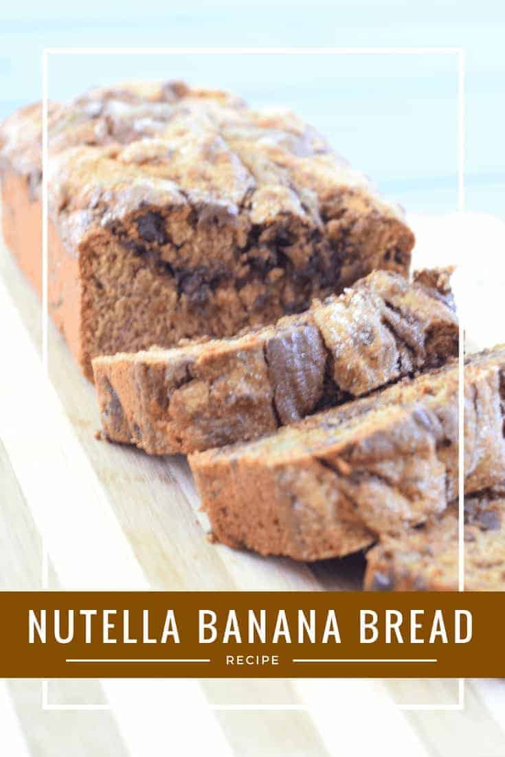 Simple Nutella Banana Bread with a delicious chocolate swirl through the middle. Serve this for breakfast or dessert. It's a simple and easy quick bread that takes just minutes to make.