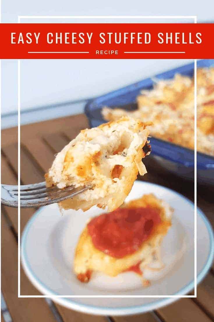 This easy cheesy stuffed shells recipe comes together quickly and can even be a make ahead recipe for potluck dinners and parties. It's a perfect <a href=