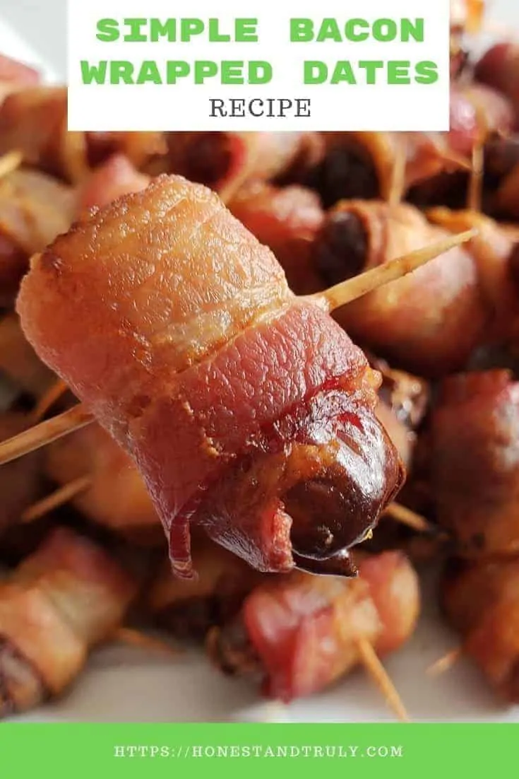 Delicious and simple bacon wrapped dates recipe. Enjoy this perfect appetizer at your next party. They're great for holiday gatherings and football parties. Since they're naturally gluten free and dairy free, make them anytime you aren't sure about allergies. Such an easy appetizer recipe! #appetizers #bacon #dates #glutenfree