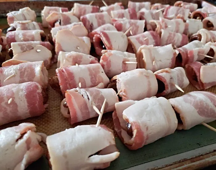 Prepped bacon wrapped dates