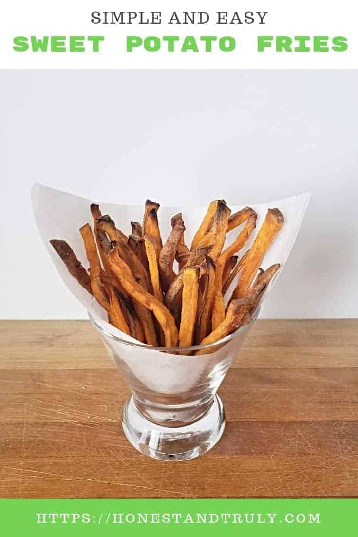 Simple Sweet potato fries recipe. This easy oven baked sweet potato fries recipe is naturally gluten free and dairy free and is healthier than other fries. Enjoy this with dinner or let it be the perfect after school snack! #sweetpotato #fries #easyrecipe #healthyrecipe