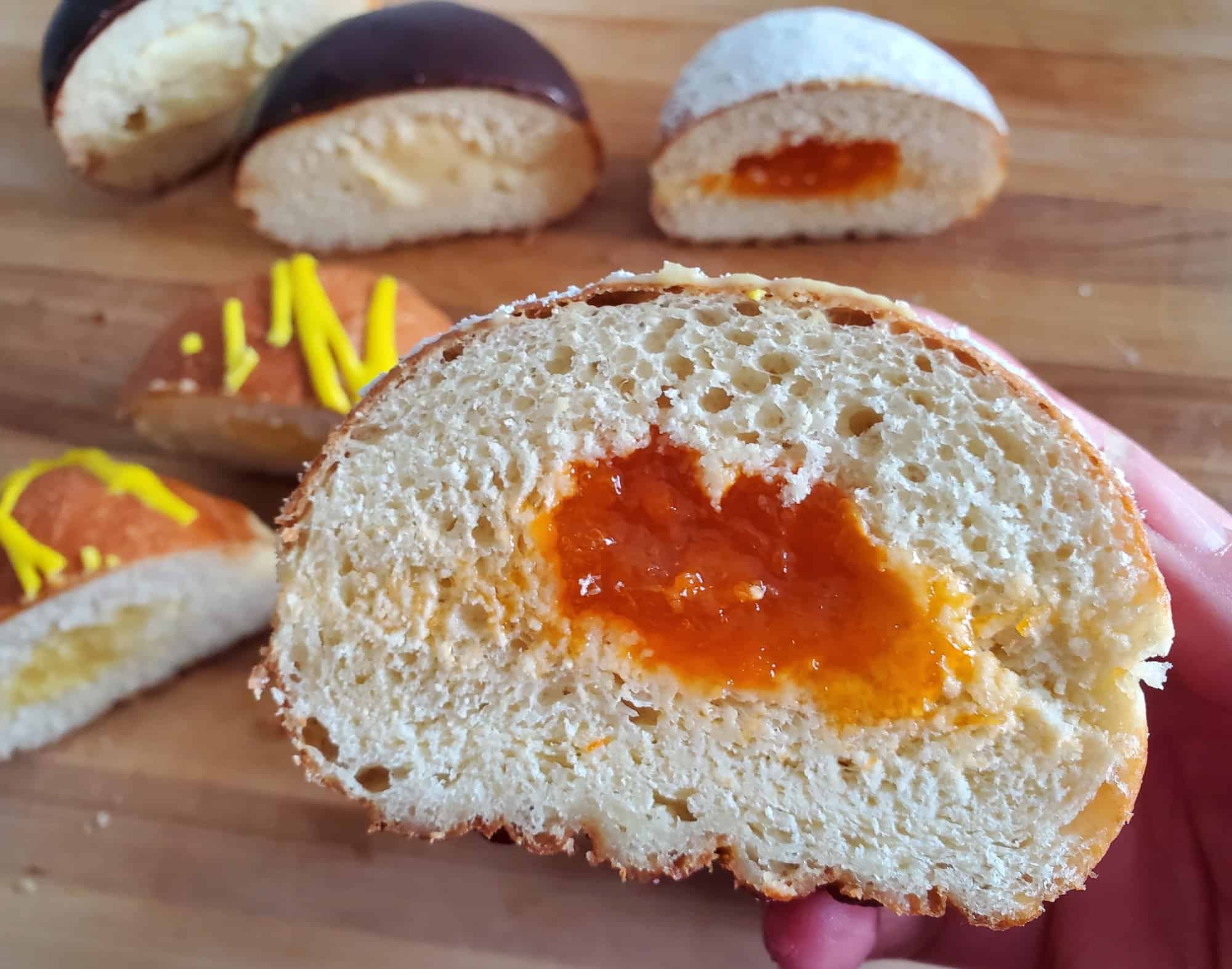 Sparsely filled apricot paczek from Delightful Pastries