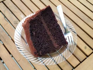 Moist chocolate cake slice