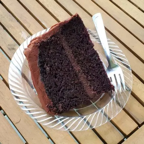 Moist chocolate cake slice