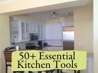 Looking into an empty kitchen with a logo sharing that it is about essential kitchen tools