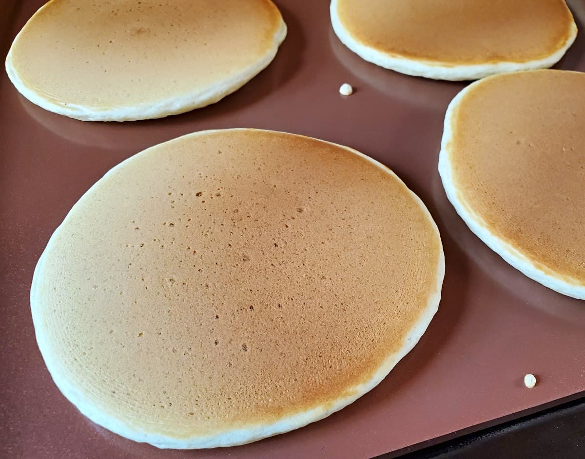 Sourdough pancakes on the griddle