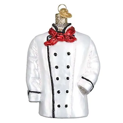 Image of a chefs coat Christmas ornament.