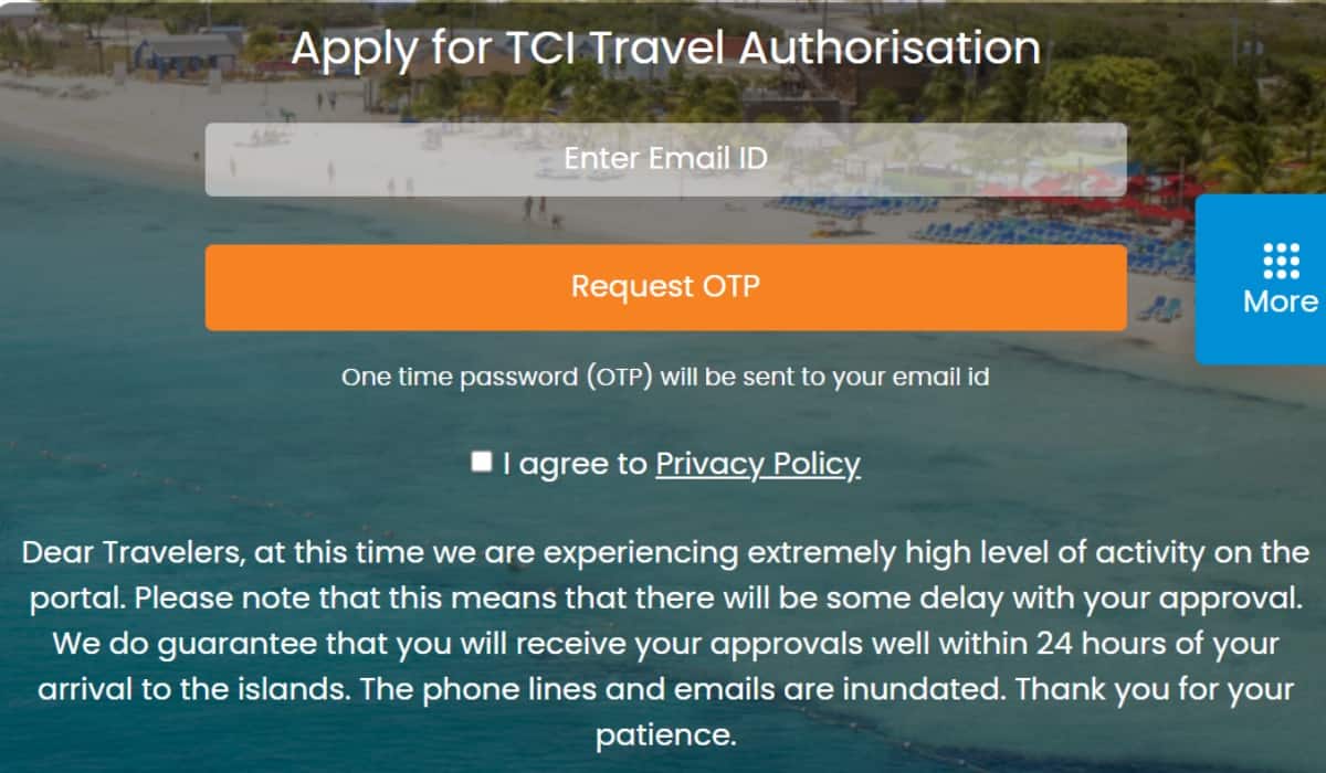 TCI authorization request one time password.