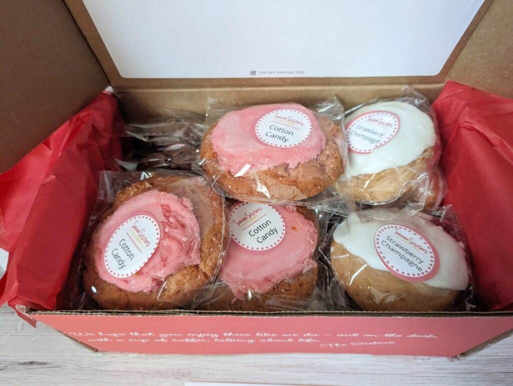 Flavored scones individually packaged in a shipping box.