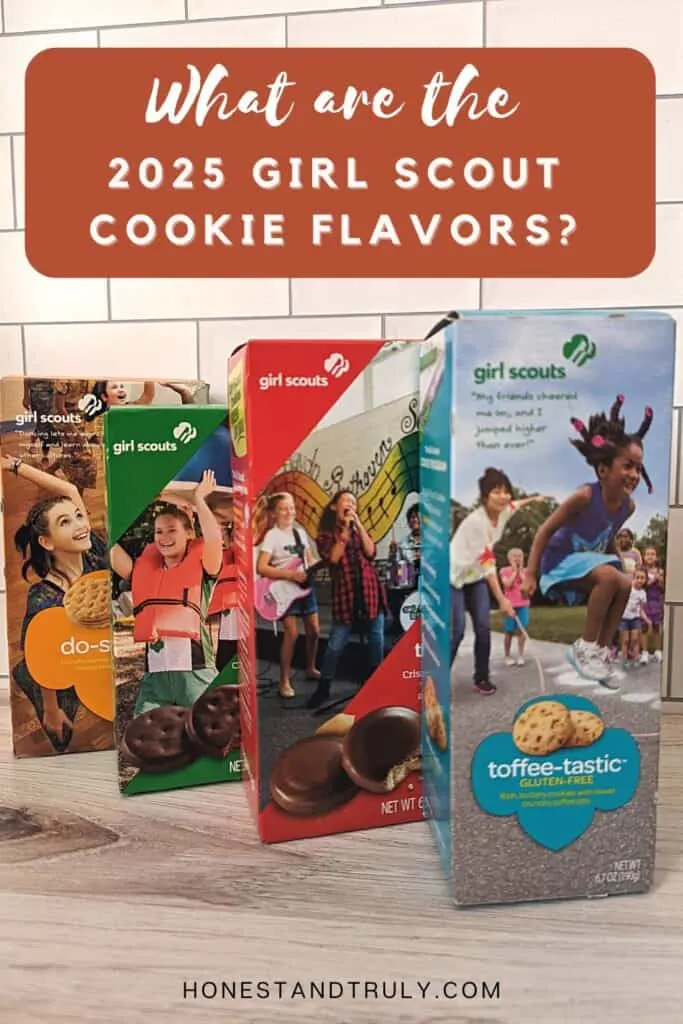 Image shows Girl Scout Cookie flavors with text.