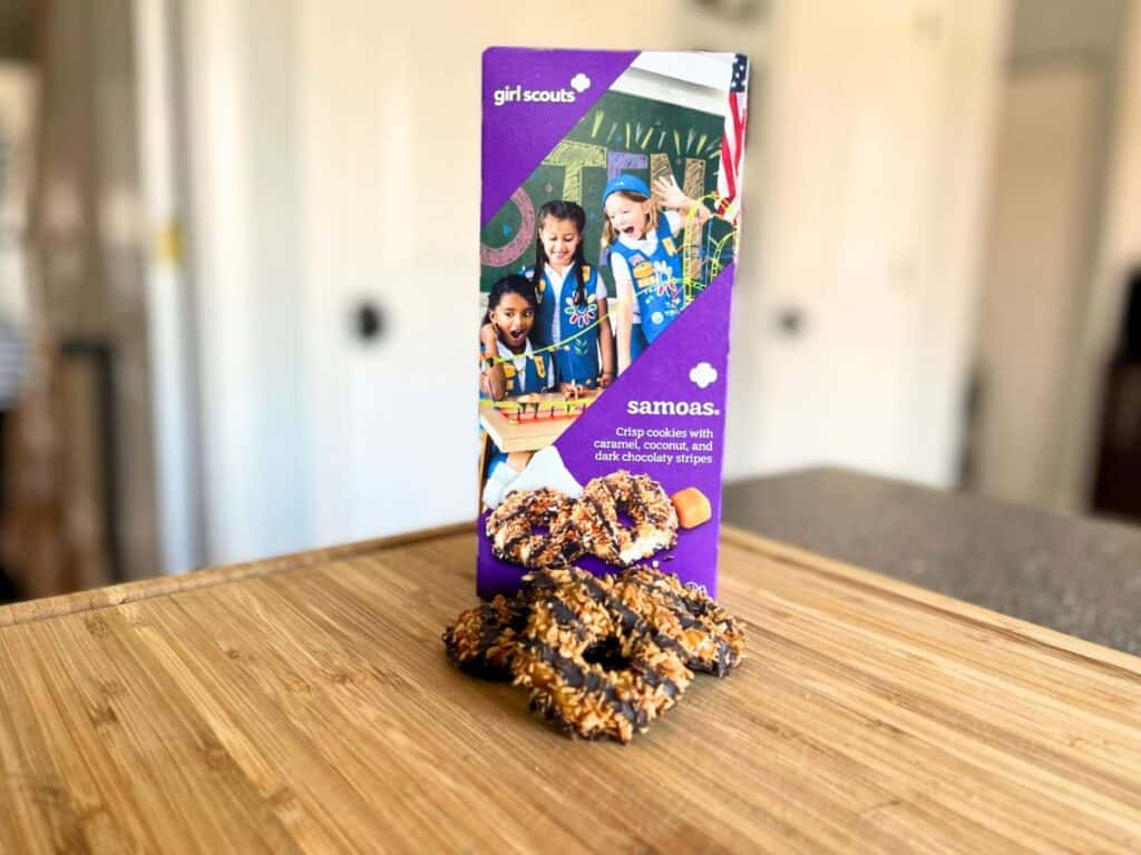 Image shows Girl Scouts Cookies Samoas flavor.