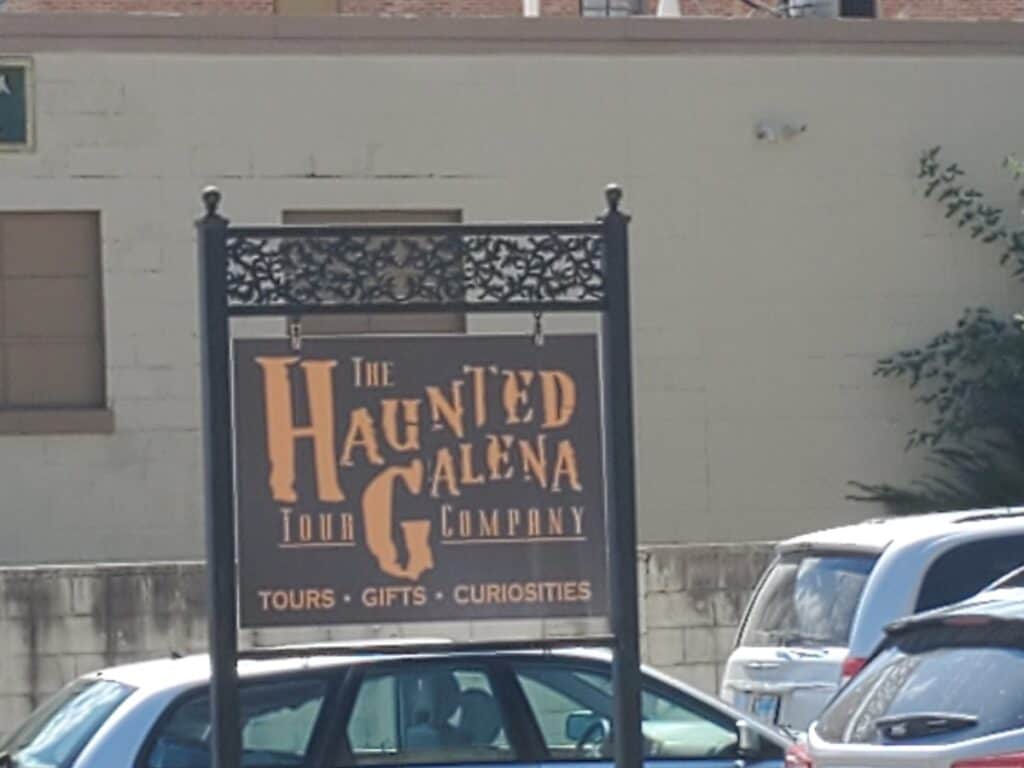 Sign advertising Haunted Galena Tour Company.