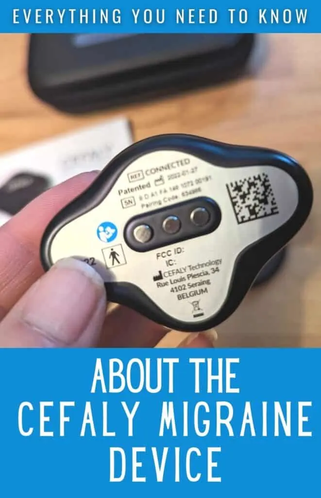 Image shows a closeup of the cefaly device with text everything you need to know about the cefaly migraine device.