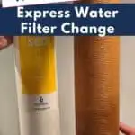 Image shows Comparing old and new filters with text how to express water filter change.