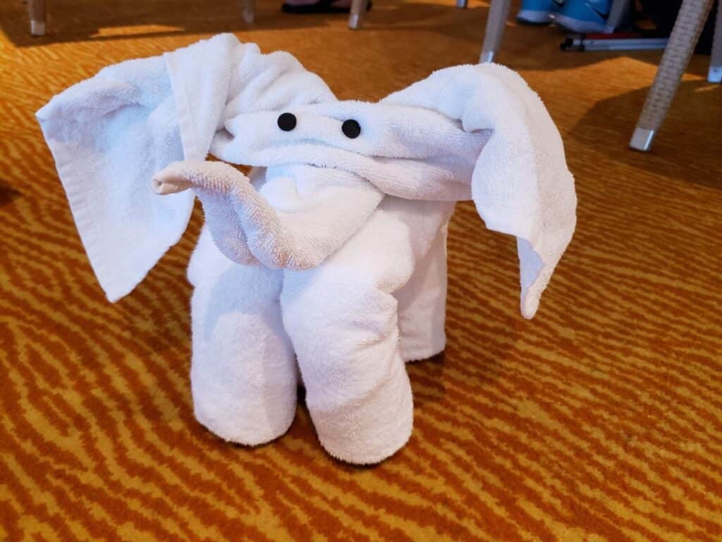 Image shows an Elephant towel animal.
