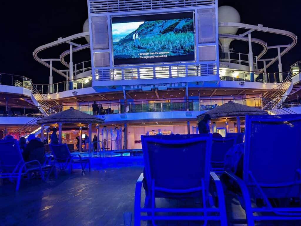 Image shows a View of a dive in movie on a cruise ship.