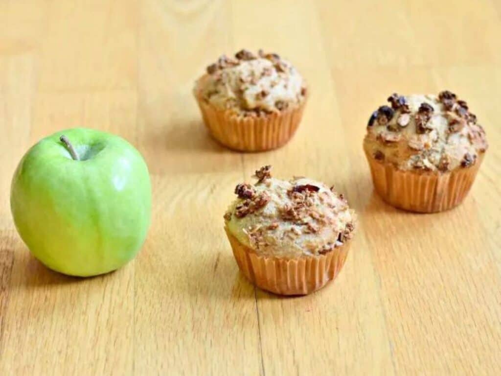 Image shows delicious apple cinnamon muffin recipe.