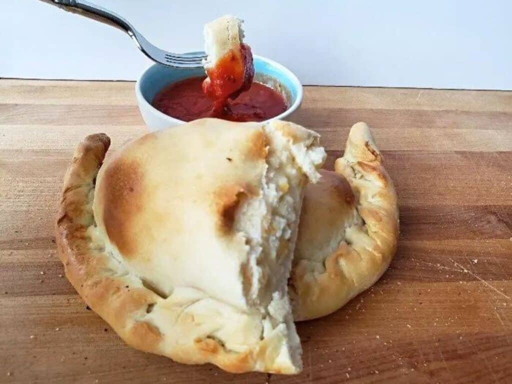 Image shows easy to make calzones recipe.