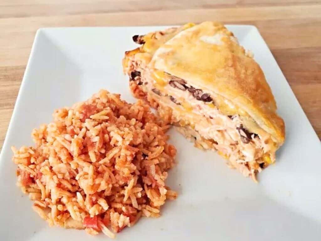 Image shows easy to make Southwest tortilla pie.