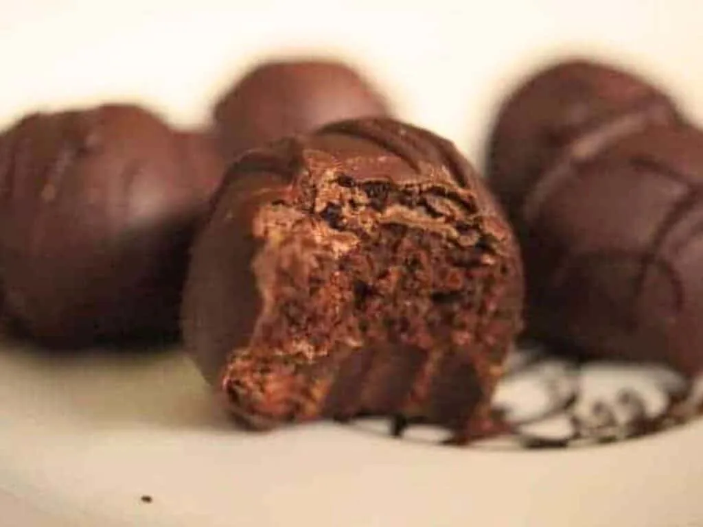 Image shows easy to make brownie batter truffles.