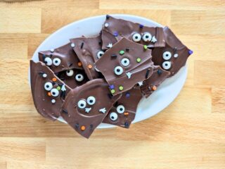 Image shows an Overhead of Halloween bark on a plate.