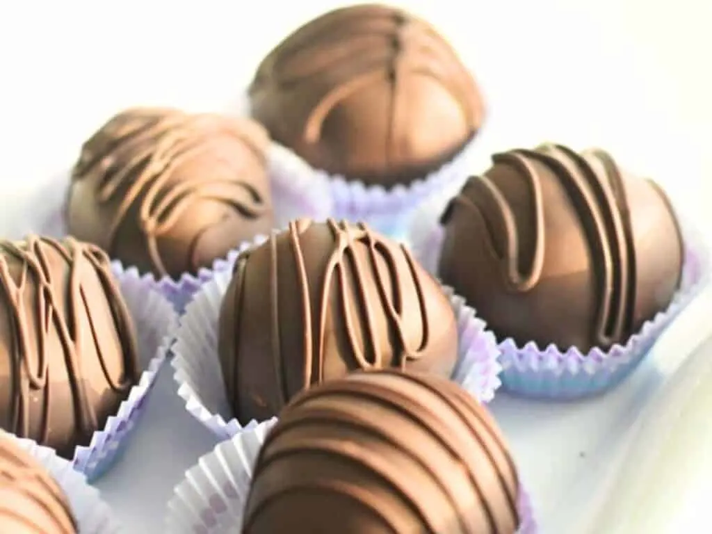 Image shows easy to make brown sugar cookie dough truffles.