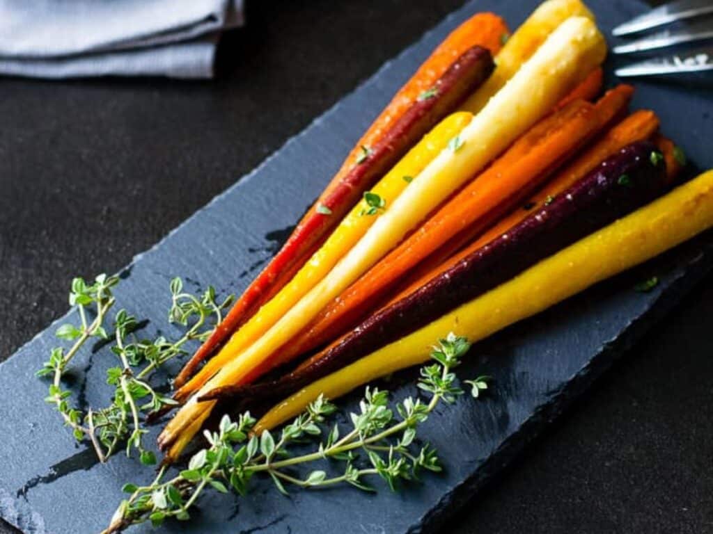 Image shows irresistible honey glazed carrots.