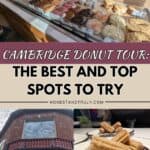 Image shows a collage of donuts and storefront with the text Cambridge donut tour the best and top spots to try.