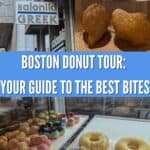 Image shows a collage of donuts and Saloniki storefront with the text boston donut tour: your guide to the best bites.