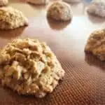 Image shows easy to make Rudolph's oat treat cookie with more at the back.