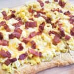 Image shows breakfast pizza recipe.